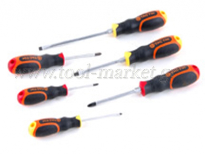 Εργαλεία Χειρός - Tactix - Κατσαβίδια CR-V, Ίσια & Σταυρού (Phillips), Σετ 6 Τεμ., με Αντιολισθητική Λαβή