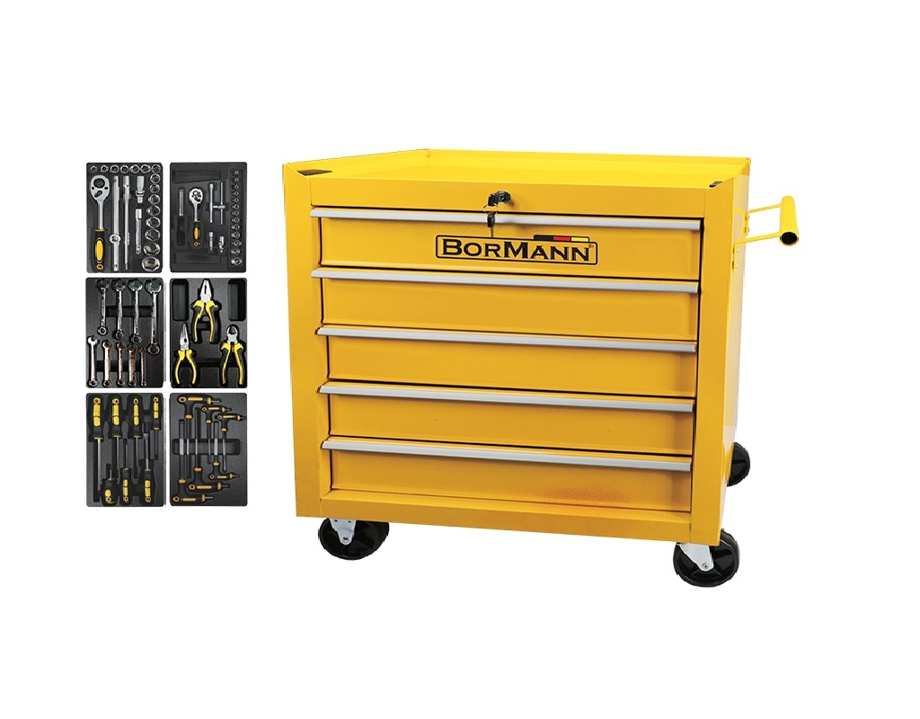 Αποθήκευση   - Bormann - BWR7100SET Εργαλειοφορέας 5 Συρτάρια Σετ 66 Εργαλεία Με Στοπ, Μ64xΠ36xΥ62cm
