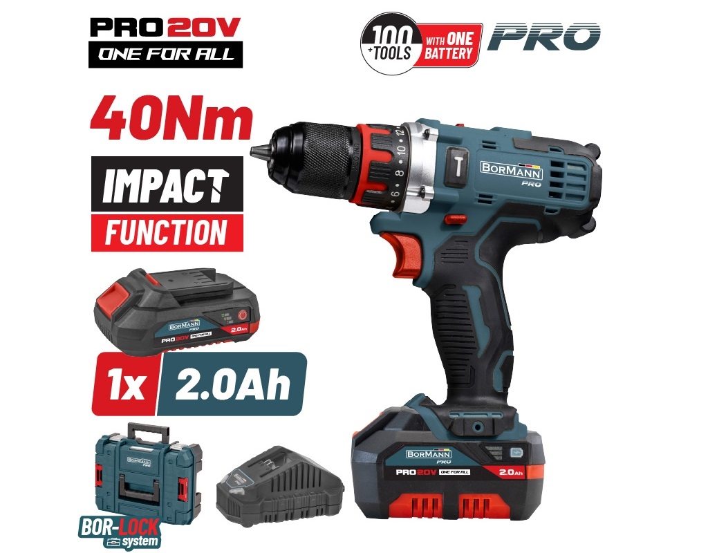 Εργαλεία μπαταρίας - BORMANN Pro BBP5446X2 Δραπαν/βιδο Κρουστικό 20V,1x2Ah,Li-Ion,40Nm,2 Ταχύτητες &amp;amp;amp; Βαλίτσα