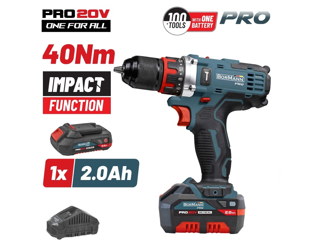 Cordless Power Tools - BORMANN Pro BBP5446X2 Δραπαν/βιδο Κρουστικό 20V,1x2Ah,Li-Ion,40Nm,2 Ταχύτητες