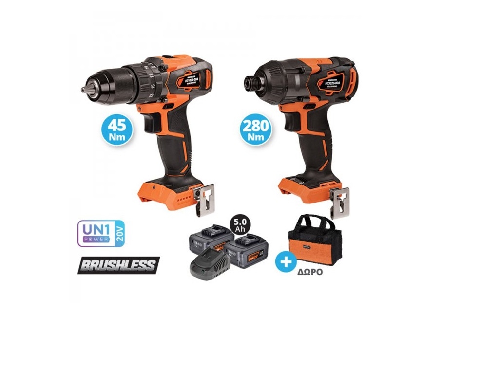 Cordless Power Tools - Krausmann - Drill &amp; Impact Screwdriver Set 20V with 2 5Ah Batteries and Case