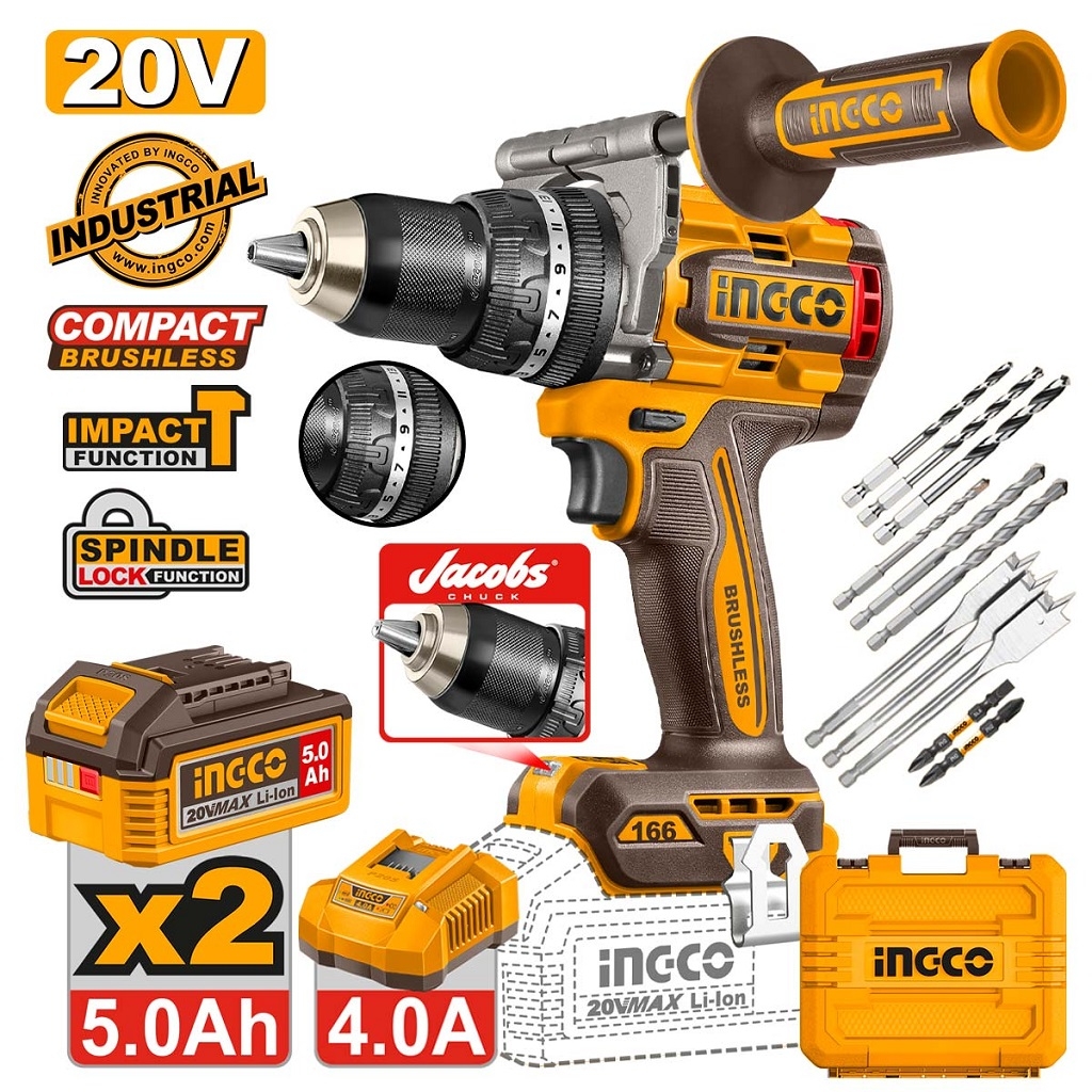 Cordless Power Tools - Κρουστικό Δραπανοκατσάβιδο Compact Μπαταρίας 20V Li-Ion 166Nm με Jacobs Τσοκ