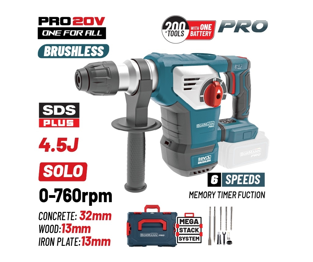 Cordless Power Tools - BORMANN Pro BBP5336CA Πνευματικό Σκαπτικό Μπαταρίας SDS-PLUS Brushless 20V,4.5J,0-760rpm,SOLO