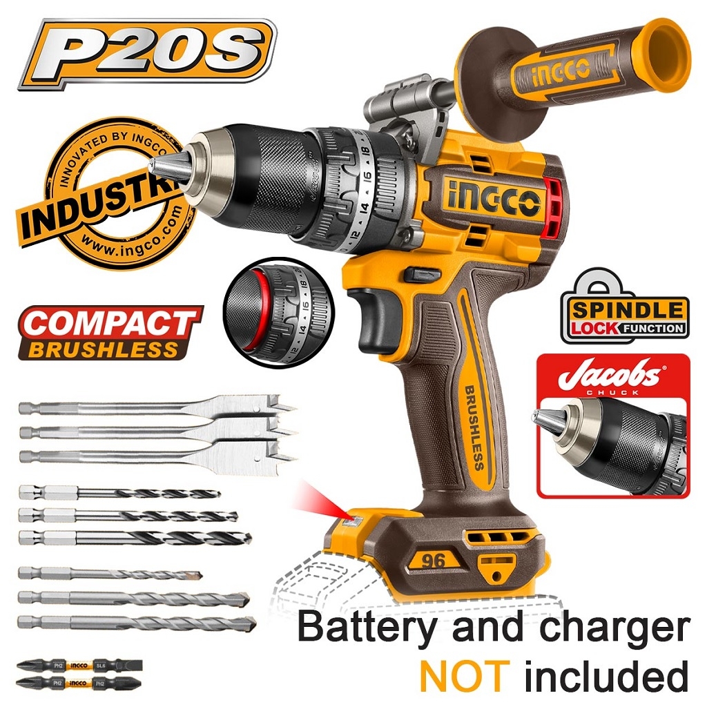 Cordless Power Tools - Κρουστικό Δραπανοκατσάβιδο Compact Μπαταρίας 20V Li-Ion SOLO 96Nm με Jacobs Τσοκ