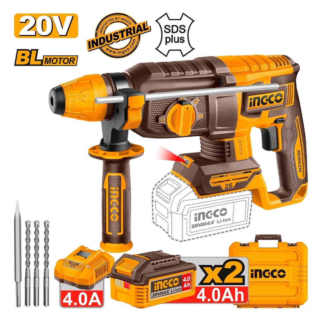 Cordless Power Tools - Πιστολέτο Περιστροφικό Κρουστικό Σκαπτικό Μπαταρίας 20V Li-Ion 2.5J Φ26mm
