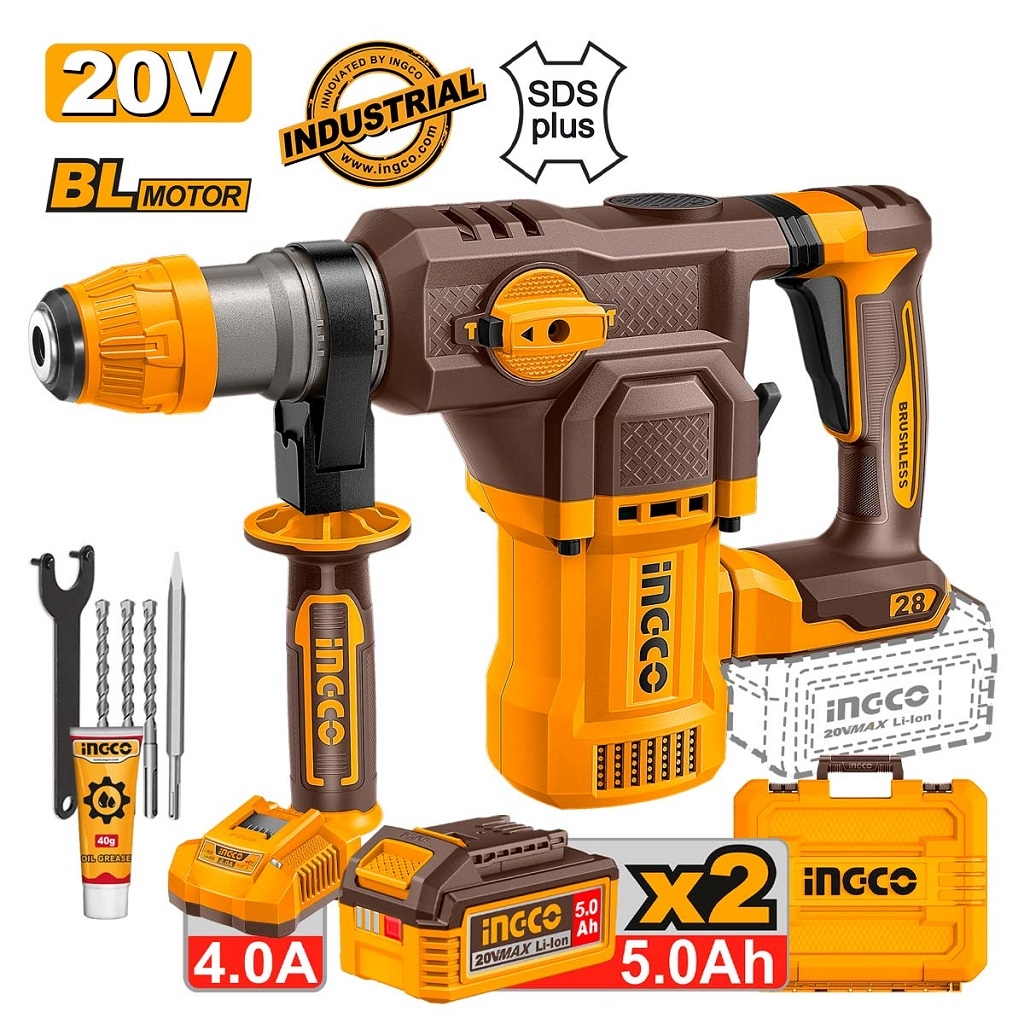 Cordless Power Tools - Πιστολέτο Περιστροφικό Κρουστικό Σκαπτικό Μπαταρίας 20V Li-Ion 4.5J Φ28mm