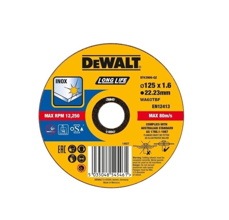 Εξαρτήματα - Αναλώσιμα - Dewalt DT43906 Δίσκος Ιnox Υψηλών Επιδόσεων 125 x 1.6
