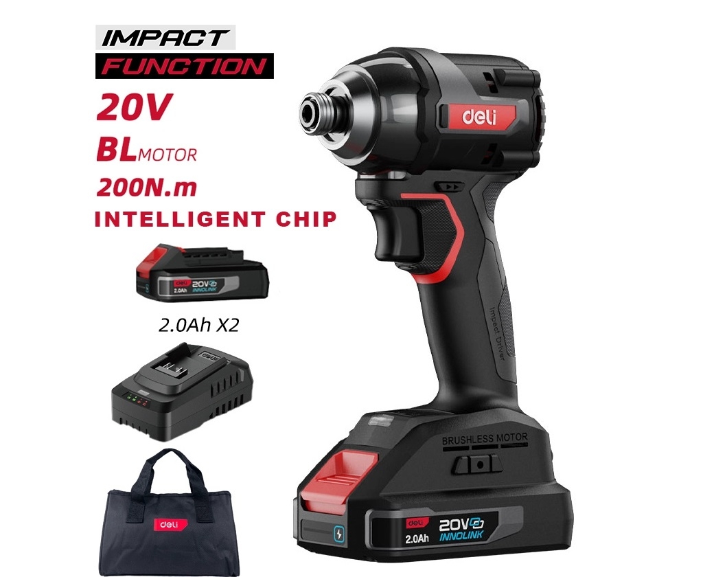 Cordless Power Tools - DELI παλμικό κατσαβίδι μπαταρίας DE-QZ20-1D2, Brushless, 20V, 2x 2Ah, 200N.m
