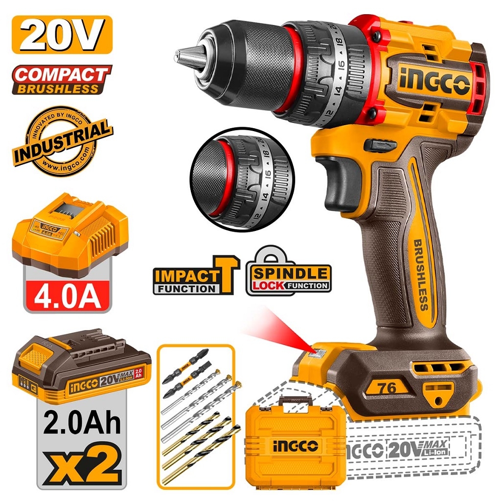 Cordless Power Tools - Κρουστικό Δραπανοκατσάβιδο Compact Μπαταρίας 20V Li-Ion 76Nm