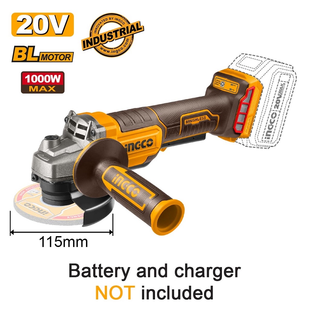 Cordless Power Tools - Γωνιακός Τροχός Μπαταρίας 115mm 20V Li-Ion (διακόπτη σκανδάλης στην λαβή)