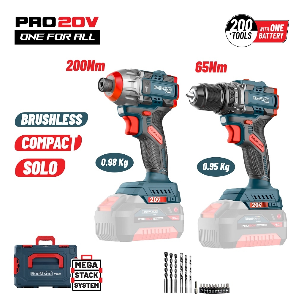Cordless Power Tools - BORMANN Pro BBP5408Τ2CA Σετ Κρουστικό Δραπαν/βιδο &amp;amp; Παλμικό Κατσαβίδι, Brushless, SOLO