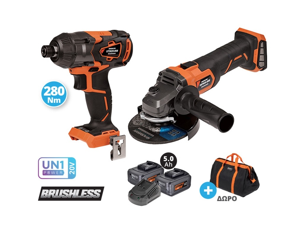 Cordless Power Tools - Krausmann - 20V Angle Wheel & Impulse Screwdriver with 2 5Ah Batteries and Case