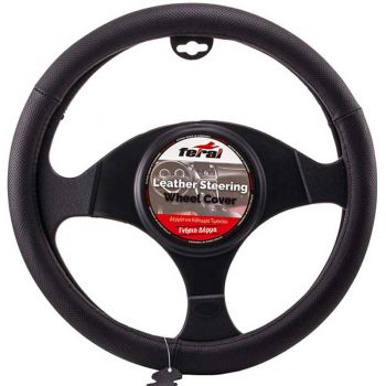 Κάλυμμα Τιμονιού Αυτοκινήτου Δερμάτινο Με Τρυπητό Μαύρο Small 36cm - Steering wheel covers