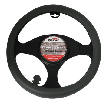 Κάλυμμα Τιμονιού Αυτοκινήτου Δερμάτινο Λείο Γκρι Small 36cm - Steering wheel covers