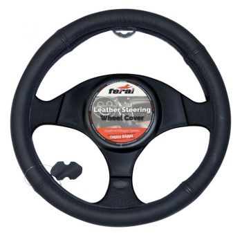 Κάλυμμα Τιμονιού Αυτοκινήτου Δερμάτινο Λείο Μαύρο Large 40cm - Steering wheel covers