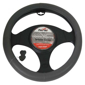 Κάλυμμα Τιμονιού Αυτοκινήτου Δερμάτινο Με Τρυπητό Γκρι Small 36cm - Steering wheel covers