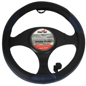 Κάλυμμα Τιμονιού Αυτοκινήτου Δερμάτινο Μαύρο/Μπλε Large 40cm - Steering wheel covers