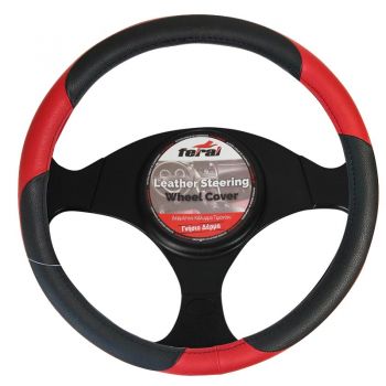 Κάλυμμα Τιμονιού Αυτοκινήτου Δερμάτινο Μαύρο/Κόκκινο Small 36cm - Steering wheel covers