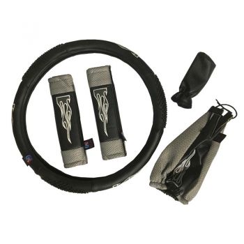 Κάλυμμα Τιμονιού Αυτοκινήτου Δερματίνη Flame Γκρι Medium 38cm - Steering wheel covers