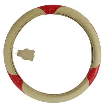 Κάλυμμα Τιμονιού Αυτοκινήτου Δερμάτινο Μπεζ-Κόκκινο Medium 38cm - Steering wheel covers