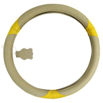 Κάλυμμα Τιμονιού Αυτοκινήτου Δερμάτινο Μπεζ-Κίτρινο Medium 38cm - Steering wheel covers
