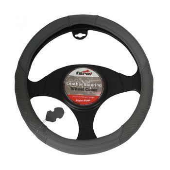 Κάλυμμα Τιμονιού Αυτοκινήτου Δερμάτινο Λείο/ Τρυπητό Γκρι Medium 38cm - Steering wheel covers
