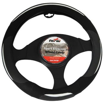 Κάλυμμα Τιμονιού Αυτοκινήτου Δερματίνη Μαύρο Με Carbon Ραφή Medium 38cm - Steering wheel covers