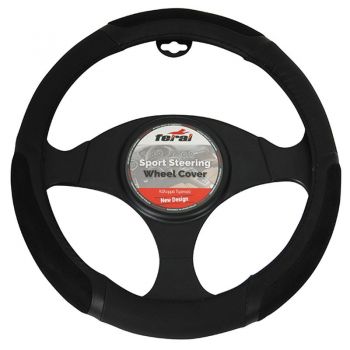 Κάλυμμα Τιμονιού Αυτοκινήτου PU Δίχρωμο Μαύρο Medium 38cm - Steering wheel covers