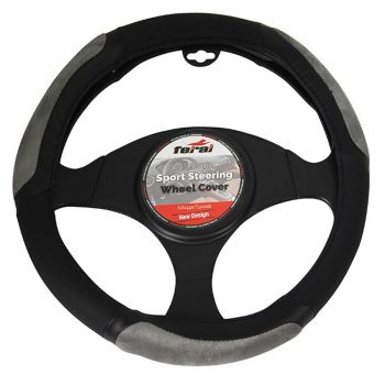 Κάλυμμα Τιμονιού Αυτοκινήτου PU Δίχρωμο Μαύρο/Γκρι Medium 38cm - Steering wheel covers