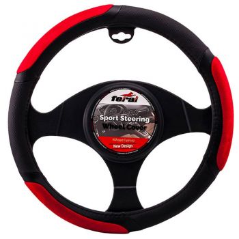 Κάλυμμα Τιμονιού Αυτοκινήτου PU Δίχρωμο Μαύρο/Κόκκινο Medium 38cm - Steering wheel covers