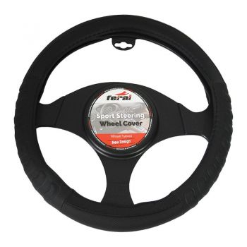 Κάλυμμα Τιμονιού Αυτοκινήτου PU Ανάγλυφο Μαύρο Medium 38cm - Steering wheel covers