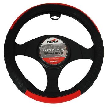 Κάλυμμα Τιμονιού Αυτοκινήτου PU Ανάγλυφο Μαύρο/Κόκκινο Medium 38cm - Steering wheel covers