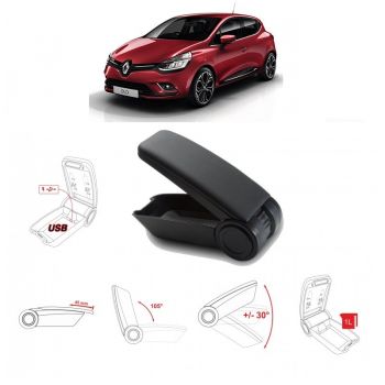 Κονσόλα Χειροφρένου Τεμπέλης Armster OE1 Με Usb Για Renault Clio 2013-2019 / Captur 2013-2019 Χωρίς Εργοστασιακό Τεμπέλη Μαύρο Χρώμα - Consoles