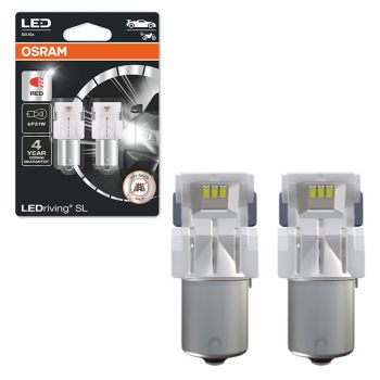 Λάμπες Led P21W Μονοπολικές BA15S 12volt 1.4 watt Κόκκινες Osram 7506DRP-02B 2 Τεμάχια - Headlights - Xenon - Bulbs