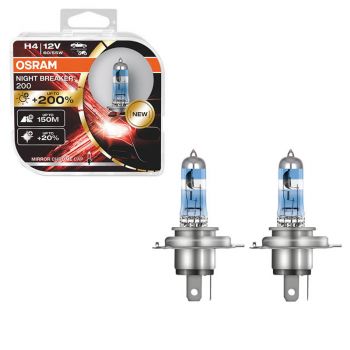 Λάμπες Αλογόνου H4 12V 60/55w Night Braker 200 +200% Osram 64193NB200-HCB 2 Τεμάχια - Headlights - Xenon - Bulbs