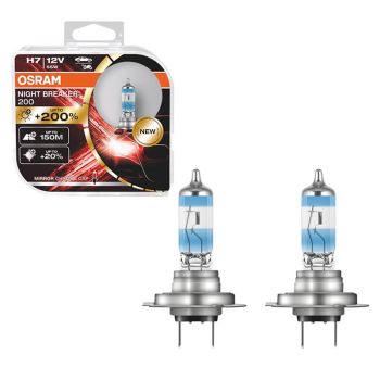 Λάμπες Αλογόνου H7 12V 55w Night Braker 200 +200% Osram 64210NB200-HCB 2 Τεμάχια - Headlights - Xenon - Bulbs