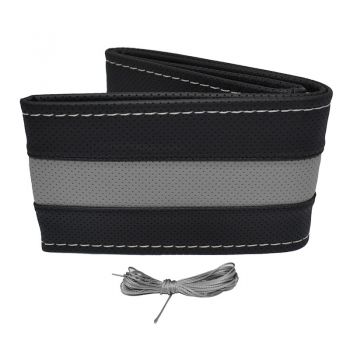 Κάλυμμα Τιμονιού Αυτοκινήτου Otom Stitching Δερματίνη Ραφτό Εξώγαζο Μαύρο - Γκρι Medium 37-39cm DK-305 - Cases - Stands - Covers