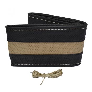 Κάλυμμα Τιμονιού Αυτοκινήτου Otom Stitching Δερματίνη Ραφτό Εξώγαζο Μαύρο - Μπεζ Medium 37-39cm DK-303 - Cases - Stands - Covers