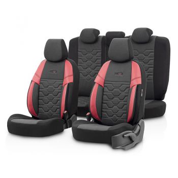 Καλύμματα Αυτοκινήτου Otom Hexa Design Universal Jacquard / Rachel / Δερματίνη Σετ Εμπρός / Πίσω 11 Τεμαχίων Μαύρο - Κόκκινο HEX-2801 - Cases - Stands - Covers
