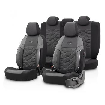 Καλύμματα Αυτοκινήτου Otom Hexa Design Universal Jacquard / Rachel / Δερματίνη Σετ Εμπρός / Πίσω 11 Τεμαχίων Μαύρο - Γκρι HEX-2805 - Cases - Stands - Covers