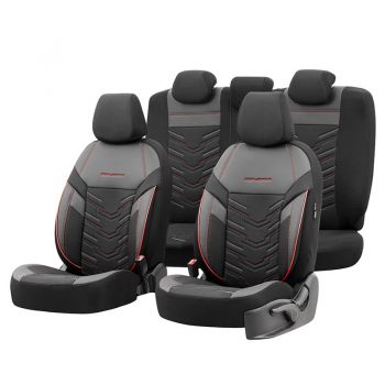 Καλύμματα Αυτοκινήτου Otom Reflective Design Universal Jacquard / Rachel / Δερματίνη Σετ Εμπρός / Πίσω 11 Τεμαχίων Μαύρο Με Κόκκινη Ραφή RFL-2601 - Cases - Stands - Covers