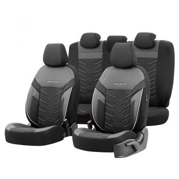 Καλύμματα Αυτοκινήτου Otom Reflective Design Universal Jacquard / Rachel / Δερματίνη Σετ Εμπρός / Πίσω 11 Τεμαχίων Μαύρο Με Άσπρη Ραφή RFL-2602 - Cases - Stands - Covers