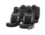 Otom Individual Design Universal Jacquard / Rachel / Leather Car Covers Set Front / Back 11 Pieces Black With Gray Stitching IND-202 - Cases - Stands - Covers