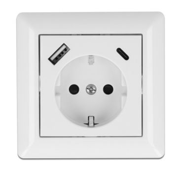 DELOCK πρίζα τοίχου 11489 με θύρες φόρτισης USB & USB Type-C 3.4A, λευκή - Electrical equipment