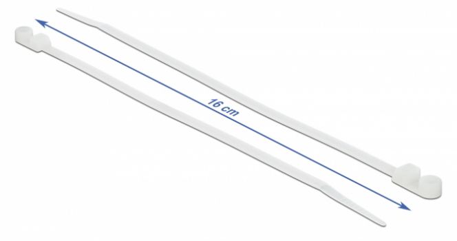 DELOCK Δεματικά καλωδίων 18944 με οπή στερέωσης, 160x4.8mm, λευκά, 10τμχ - Cables - Adapters