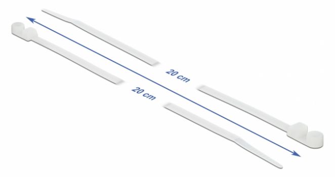 DELOCK Δεματικά καλωδίων 18945 με οπή στερέωσης, 200x4.8mm, λευκά, 10τμχ - Cables - Adapters