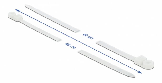 DELOCK Δεματικά καλωδίων 18948 με οπή στερέωσης, 400x7.6mm, λευκά, 10τμχ - Cables - Adapters