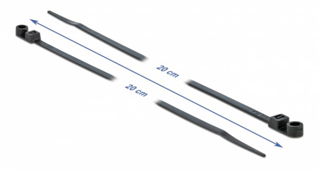 DELOCK Δεματικά καλωδίων 18950 με οπή στερέωσης, 200x4.8mm, μαύρα, 10τμχ - Cables - Adapters