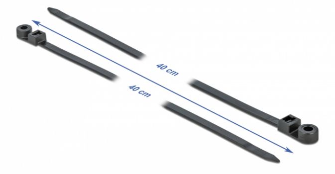 DELOCK Δεματικά καλωδίων 18953 με οπή στερέωσης, 400x7.6mm, μαύρα, 10τμχ - Cables - Adapters