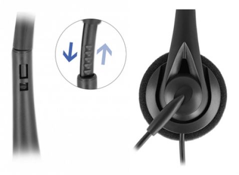 DELOCK headphones με μικρόφωνο 27179, stereo, USB, volume control, μαύρα - Περιφερειακά PC